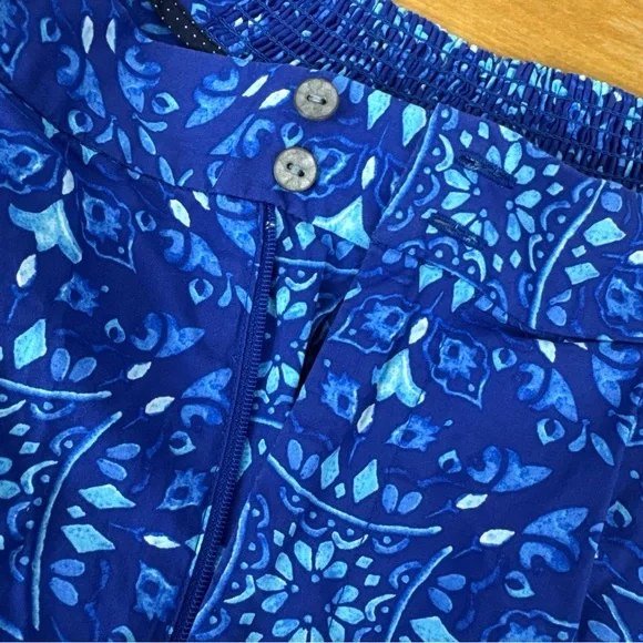 Anthropologie Maeve Blue Geometric Patterned Shorts Elastic Waist Cotton 8 - Picture 4 of 6
